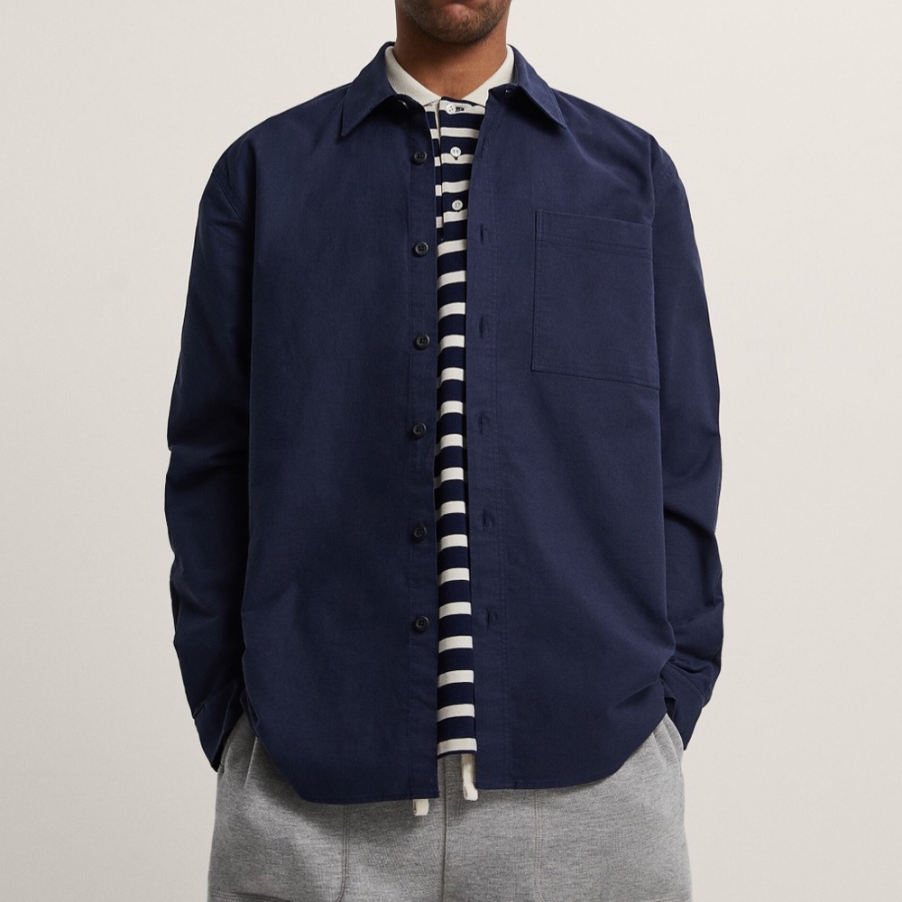 Zara Comfort Fit Shirt Lightweight Cotton Denim Button Front Navy Men’s Small